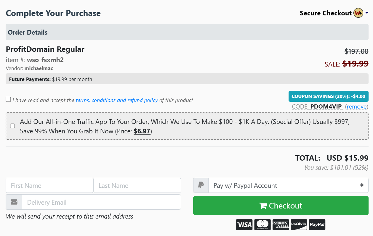ProfitDomain Checkout Page